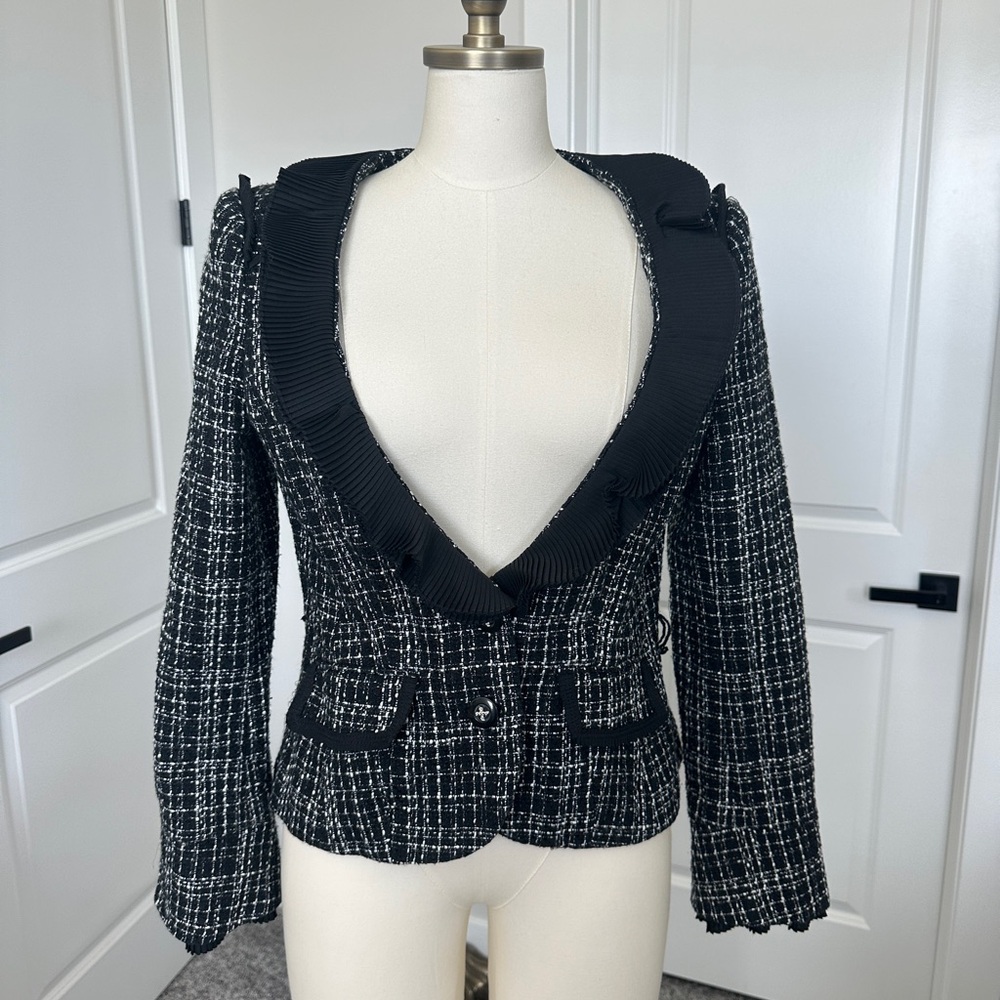Elegant Black and White Tweed Jacket